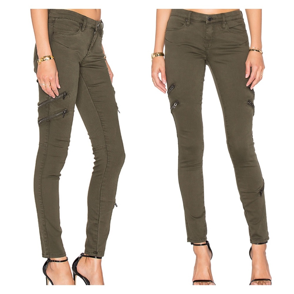 BlankNYC Zip Moto Skinny Jeans. Army green 28